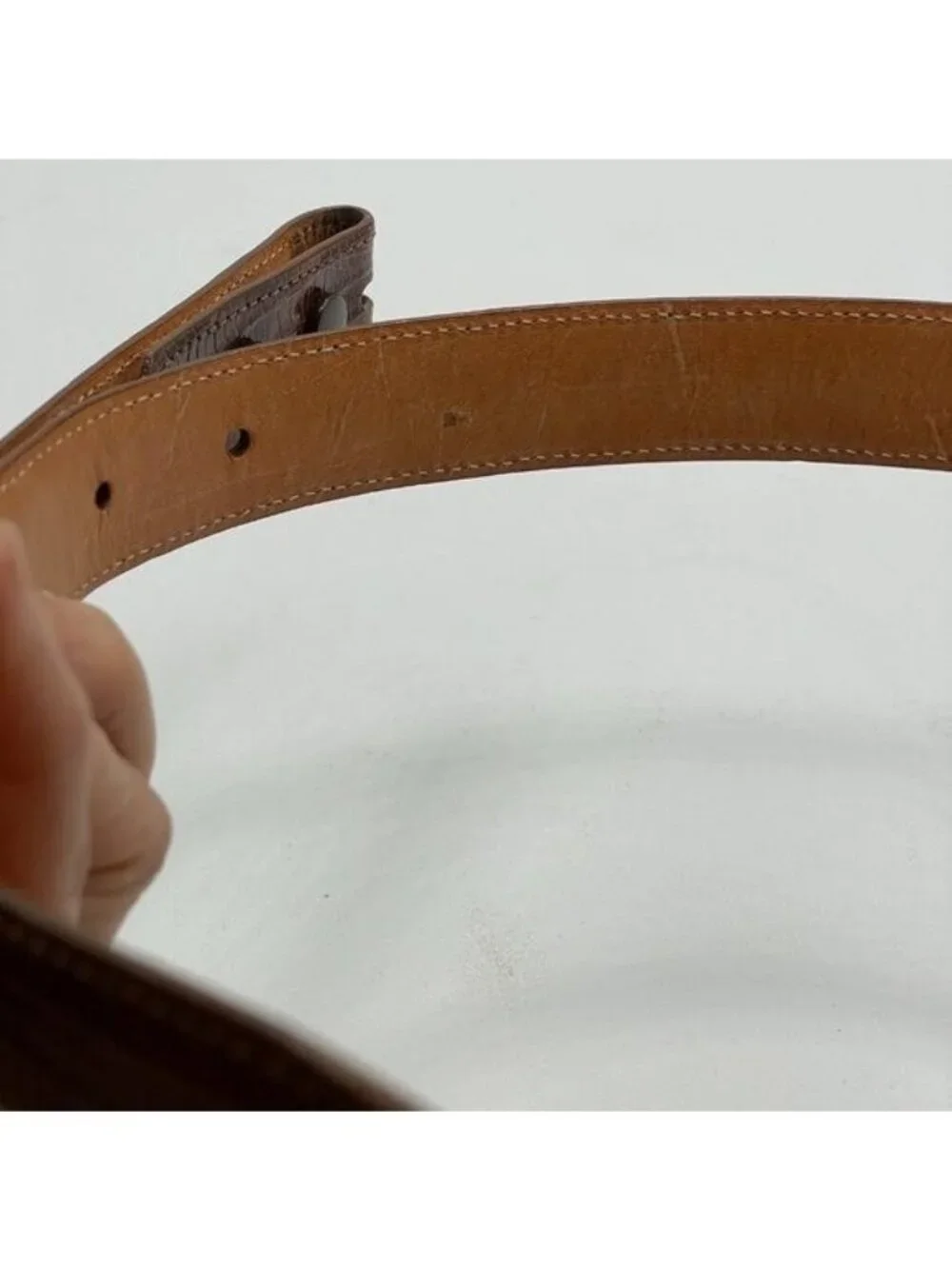 Pat Areias Vintage Genuine Lizard Brown Waist Belt Strap Unisex Size 28 USA
